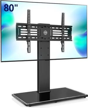 FITUEYES Universal TV Stand/Base Tabletop TV Stand with Mount for 40 50 55 65 70 75 80 inch Flat Screen TV Height Adjustable,Tempered Glass Base,Holds up to 110lbs