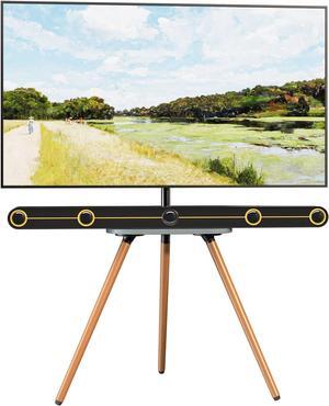PUTORSEN Easel TV-Stand for 43-65-Inch Screens - Portable Swivel Tripod TV Stand with Wooden Tray, Height Adjustable TV Floor Stand, Max Load 77 lbs, Max VESA 400x400 mm, Black