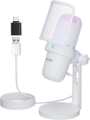 USB Microphone for PC,White Mini MicrophoneComputer Gaming Mic for PS4/ PS5/ Mac,Condenser Mic with Quick Mute,RGB Streaming Microphone,Filter,Shock Mount,Recording Microphones for YouTube Titok