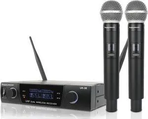 happymusic Professional UHF 2 Channel Wireless Microphone System, Cordless Handheld Mic Set, 150ft Range Perfect for DJ, Church, Wedding, Event, Gigs, Singing, Home Karaoke, Black (UK-38)