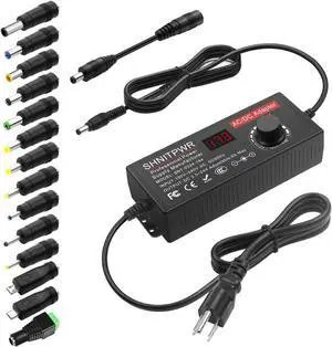 Universal Power Supply DC 24V 12V 5V 6V 9V 14V 19V Adjustable AC/DC Adapter 100V~240V AC to DC Variable Power Converter Multi-Voltage 3.5V ~ 24V 6A 144W Power Adapter 14 Tips LCD Display
