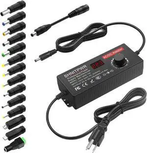 144W Universal Power Supply Adjustable DC 36V 30V 24V 20V 19V 14V 12V 9V AC/DC Adapter 100V~240V AC to DC Variable Power Converter 9V ~ 36V 4A 144W Power Adapter with 14 Tips 5.5x2.5mm