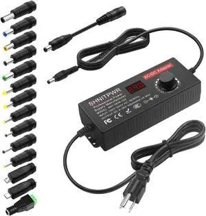 SHNITPWR Universal Power Supply Adjustable DC 24V 12V 9V 14V 19V 30V 36V AC Adapter Multi-Voltage 9V ~ 36V 3A 108W Power Adapter 100V~240V AC to DC Variable Power Converter 14 Tips 5.5x2.5mm