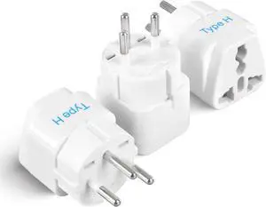Ceptics Israel Power Adapter Travel Universal Plug,Works in Palestine,Jerusalem,Holy City-Perfect for Charging your Electronic Devices (Type H)- Safe Grounded Connection-3 Pack (GP-14-3PK),White