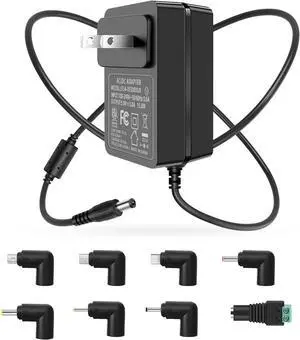 5V 3A Power Supply Adapter, 100~240V AC to DC 5 Volt 3A 2.5A 2.0A 1.5A 1A 0.5A Converter with 8 Tips for Led Strip, String Lights, CCTV Cameras, Security System and More