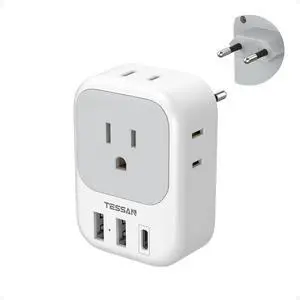 European Travel Plug Adapter USB C International Plug Adapter with 4 AC Outlets 3 USB Charging Ports Type C Europe Power Adaptor for US to EU France Germany Iceland Spain Italy