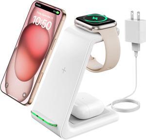 GEEKERA 3 in 1 Wireless Charging Station for Apple, Fast Wireless Charger Stand Dock for iPhone 16 15 14 13 12 11 Pro Max Plus XR XS X, Apple Watch Ultra/9/SE/8/7/6/5/4/3/2, AirPods Pro/4/3/2