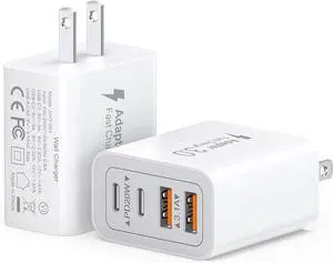 40W USB C Charger Block 2-Pack 4-Port Type C Fast Charging Brick Dual PD&QC Wall Plug Adapter Compatible for iPhone 16/15/15 Pro/ 15 Pro Max/14/13/12 iPad Airpods iwatch  Galaxy