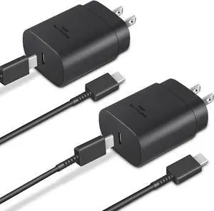 Type C Charger 2-Pack 25W Type C Fast Charging Block with 6ft USB C Charger Cable Compatible with Galaxy S23 Ultra/S23+/S22/S21/S20/Phone 16/16 Plus/16 Pro Max/15/15 Pro Max/15 Plus-Black