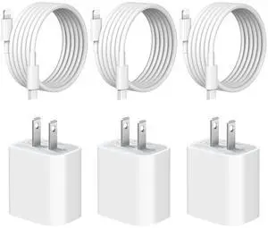 [3 Pack] iPhone 14 13 12 11 Charger 20W USB C Charger Blocks and 6Ft iPhone Charger Cable Compatible with iPhone 14/13/12/11/Xs/8, iPad