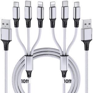 Multi Charging Cable, 10ft 2Pack Multi Phone Charger Cable Braided Universal 3 in 1 Charging Cord Extra Long Multiple USB Cable with USB C, Micro USB Port Connectors for Cell Phones and More