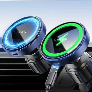LISEN for Magsafe Car Mount Charger [20 Strong Magnets], for Magnet Car Charger, Hands Free 15W Wireless Car Charger for iPhone 15, Phone Mount for Car Wireless Charger Fits iPhone 14 13 12, Blue
