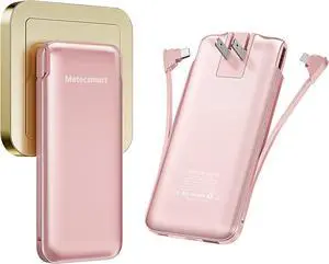 Portable Charger Power Bank with Built-in Cable & AC Plug, 10000mAh Fast USB-C Charger, Slim Mini Battery for iPhone 16/15/14/13/Pro/Max & All USB-C Devices