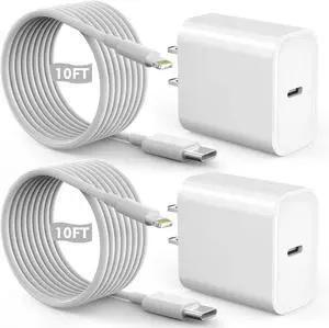 Fast iPhone Charger, Quick 10Foot USBC Wall Charger Phone Charger 2Pack 20W PD USB C Fast Charger Block + 10FT Lightning Fast Charging Cable for iPhone 14/Pro/Pro Max/Plus/13/12/11/XS/XR/X/SE2022/iPad