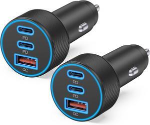 USB C Car Charger, 2Pack 3-Port 67W Dual USB-C & USB-A Phone Car Charger Adapter PD/QC Fast Charging Cigarette Lighter for iPhone 16 15 14 13 12 Pro Max, iPad, Samsung S24 S23 S22, Pixel 9 8, Android