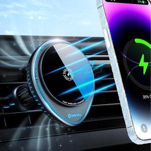 For MagSafe Car Mount Charger,15W Magnetic iPhone Holder Wireless Car Charger Mini Fan[Cooling Fast Charging]360°Rotation Magnetic Charger for iPhone 16 Pro Max 15/14/13/12 Plus Mini for MagSafe Case