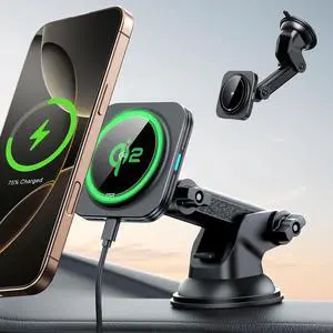 for Qi2 15W MagSafe Car Mount Charger Qi2-Certified MagSafe Car Charger Dashboard/Windshield Magnetic Wireless Car Charging Car Phone Mount for iPhone 16/15/14/13/12 S25 Fast Charging Black