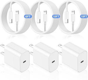 6ft/10ft/10ft iPhone Charger Fast Charging Block,Wall Charger Plug and Long USB C to Lightning Cable Cord,Type C Charging Cube Adapter Brick Box for Apple iPhone 14 Pro Max/13 Pro/12 Mini/11 Pro/XS/XR