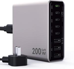 USB C Charger 200W USB C Charger Block,Upgraded GaN IV 8-Port Fast Charging Station Hub,PD 65W Laptop Charger Adapter Compatible with MacBook Pro/Air,DELL,Steam Deck,iPhone 16/15/14,Galaxy S23/22 etc