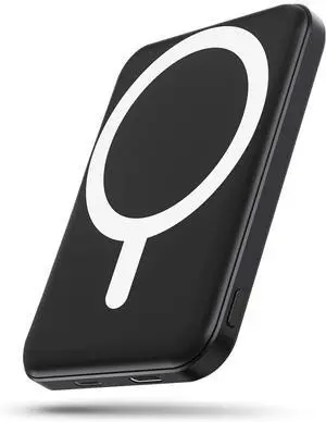 for Magsafe Battery Pack 5000mAh Magnetic Power Bank with Type-C Cable 20W PD Fast Charging Lighting Input Wireless Portable Charger for iPhone 16/15/14/13/12/ All Series-Black