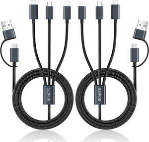 Multi Charging Cable 5 in 1, 2 Pcs 4FT USB C/A Multi Charger Cable to Type-C/Micro USB Port, Nylon Braided USB C Multiple Charger Cable, Universal Multi Phone Charger Cable for Cell Phones and More