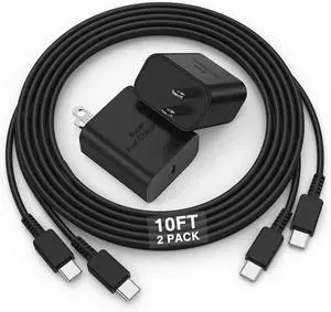 2Pack 45W Super Fast Charging Block and USB C to C Cable 10ft,Type C Wall Charging Power Adapter and Android Phone Charger Cord Long for Samsung Galaxy S24+/S23 Ultra/S23+/S22/S21/Note 10/Note20 Plus