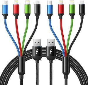 Multi Charging Cable [2Pack 6Ft] 4 in 1 Fast Multi Charging Cord Nylon Braided Multiple Charger Cable USB Cable Adapter for IP/Type C/Micro USB Port for Cell Phones Tablets  Galaxy