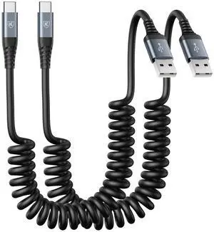 USB Type C Charger Cable Fast Charging, [2-Pack, 3ft] Coiled USB A to Type C Charger Cord for Car USB-C Cable Compatible with iPhone 16/15/Plus/Pro/Pro Max/Samsung Galaxy A10e A20 A50 S20 S10E Note 20