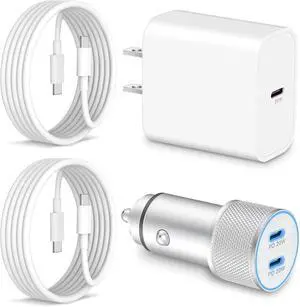 Car Charger USB C, 20W Type C Charging Block + 2Pack 3FT Charge Cable + 40W Dual USB-C Fast Car Phone Charger Accessories for iPhone 16e/16/15 Pro Max/Plus, iPad, Pixel, Samsung, Android