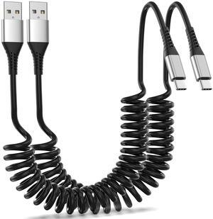 Coiled USB C Cable for Car 2Pack, 3A USB Type C Charger Cable Fast Charging, Retractable USB A to USB C Charge Cord for iPhone 15, Galaxy S23 S22 S21 S20 S10,Note 20 10,A10e A20 A50,Moto G, LG