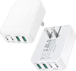 2Pack Flat USB C Charger Block 40W 4-Port Foldable & Slim Fast Charging Block Wall Plug Thin Type C Cube Box for iPhone16e 16 15 Pro  S25 S24 Pixel Tablets Multiport Power Adapter Brick