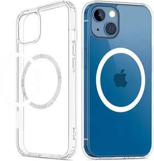 VEGO for iPhone 13 & iPhone 14 Case, with Built-in Magnets, Crystal Clear Hard PC Back + Soft TPU Frame Slim Cover - Clear VEGO for iPhone 13 & iPhone 14 Case, with Built-in Magnets, Crystal Clear Hard PC Back + Soft TPU Frame Slim Cover - Clear