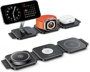 3 in 1 Charging Station for iPhone 16/15/14/13/12 Series, Travel Charger for Multiple Devices for AirPods 4/3/2/Pro,Wireless Charger Magnetic Charging for Apple Watch S10 Series(Black)