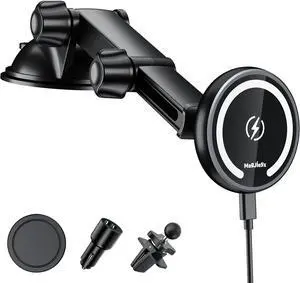 for Magnetic Magsafe Car Mount Charger, Wireless Car Charger with Fast Max 36W QC3.0Charging Adapter Retractable Phone Holder Fits iPhone16/15/14/13Plus/MagSafe Case,Dashboard/Vent/Windshield