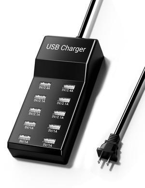 USB Charger 50w10A 10 Port USB Charging Station, Multiport Charger Hub, Compatible with iPhone, Galaxy, iPad Tablet, and Other Devices (Black)