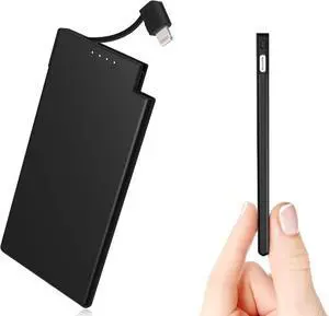 Auskang Portable Charger for Phone, Slim Power Bank with Built in Lightning Cable, Travel Things 5000mAh Thin Battery Pack Compatible with iPhone 14/13/12/11/X/8/7 Series(Not for iPhone 15 16)