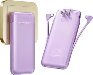 Portable Charger Power Bank with Built-in Cable & AC Plug, 10000mAh Fast USB-C Charger, Slim Mini Battery for iPhone 16/15/14/13/Pro/Max & All USB-C Devices