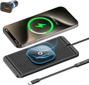 Magnetic Wireless Car Charger Pad, 15W Charging Pad for Magsafe, Non-Slip Type C With 40W Charger for iPhone 16/15/14/13/12, Airpods (30CM Cable)