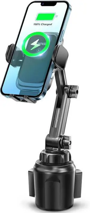 TOPGO [Upgraded Cup Phone Mount Wireless Charger, Universal Cell Phone Holder Car Charger Wireless Charger Cup Phone Holder Fast Charging for iPhone16 Pro Max, Samsung Galaxy - Black