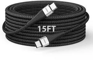 Extra Long USB C to USB C Cable 15FT 100W, USB C Charger Cable Fast Charging Cord Braided, Type C Cable for iPhone 16 15/15Plus/15Pro/Max, MacBook Pro/Air, iPad Pro/Air/Mini,Samsung,Pixel,Laptop