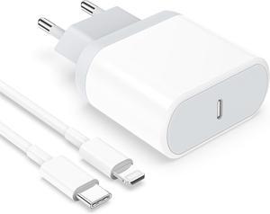 25W USB C European Plug Adapter with 6FT Cable for iPhone 14/14 Pro/14 Pro Max/14 Plus/13 12 11 XS XR X, Travel USBC Charging Power Charger Cord for Europe EU Euro Spain Italy France Germany