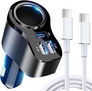 4 in 1 USB C Car Charger, 168W Multi USB Cigarette Lighter Adapter, Socket Splitter with 3 USB Ports, 12V/24V Dual USB Type C PD Fast Car Charger Adapter for iPhone 16/15 Pro Max/14/13,iPad,Samsung