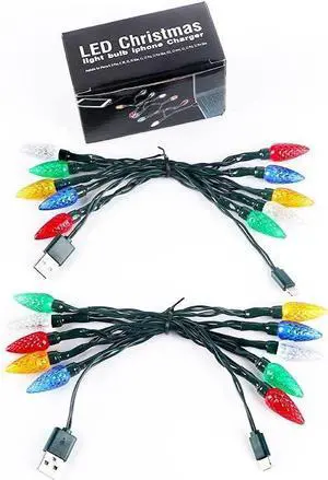 YAGE Tale LED Christmas Light Phone Charger Cord USB and Bulb Charging Cable 50inch 10led Multicolor Bulbs Compatible with Phone5,6,7,8,X,XR,XS,XS Max,11/12/13mini,13,13Pro,13Pro Max etc (2pcs)