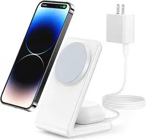 Meifigno 2-in-1 for Magsafe-Compatible Charger Stand with PD 20W USB-C Charger Block & Cable, Fast Charging Wireless Charger Designed for iPhone 16 Pro Max/ 15/14/13/12, AirPods 4/3/Pro 2/Pro, White
