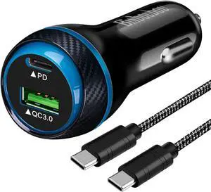Type C Super Fast Charger Car 45W [PD/PPS+QC] Dual Fast Charging Car Cigarette Lighter Adapter Compatible with  S25/S24/S23 iPhone 16/15 Pro Max Pixel 9  4FT Type C Cord