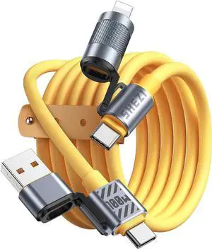 [Chubby Series 5FT-100W 4-in-1 USB C to Lightning Cable,[High-Speed Charging&Fast Data Transfer][CarPlay&Android Auto Support] Multi Charger Cord Combo Type C/Type A for iPhone Samsung i-Pad