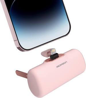 Small Portable Charger for iPhone,5000mAh Mini Power Bank with Built in Cable/Metal Stand,External Cute Battery Pack Compatible with iPhone 14/13/12/11 Plus/Pro Max/XS/XR/X/8/Airpods (Pink)