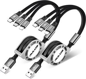 RULUS Retractable Charger 3 in 1 [2Pack,4Ft], Retractable Charging Cable Universal Charger Cable with Lightning/Type C/Micro USB for iPhone,Samsung Galaxy,Tablets,Carplay