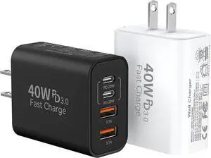 USB C Fast Charger Block,40W 4Port iPhone 17 Type C Charger Fast Charging Block PD Power Adapter+QC 3.0 USB A Wall Charger Plug Type C Brick for iPhone 17/16/15/14/13 Pro Max/iPhone Air, Samsung,2Pack