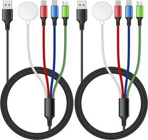 2Pack 4 in 1 iWatch & iPhone Charger for Travel, Multi Charging Cable for Apple Watch Charger Wireless USB C Micro Compatible with iWatch Ultra/SE/10/9/8/7/6/5/4/3/iPhone 16/15/14 Galaxy Android(4FT)